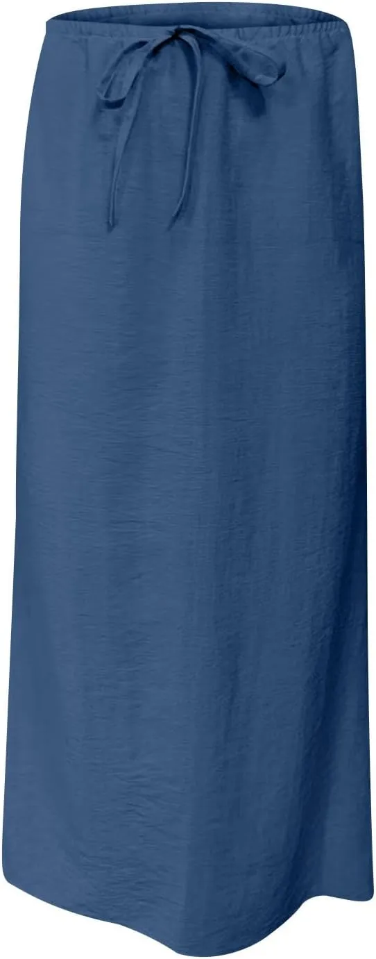 Cotton Linen Maxi Skirts for Women 2025 Drawstring Elastic High Rise Dress A Line Cute Vacation Boho Long Flowy Skirts