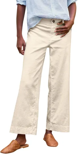 Cropped Linen Pants Women Summer Flare Wide Leg Pants High Waisted Work Pants Business Casual Bootcut Trouser Pants
