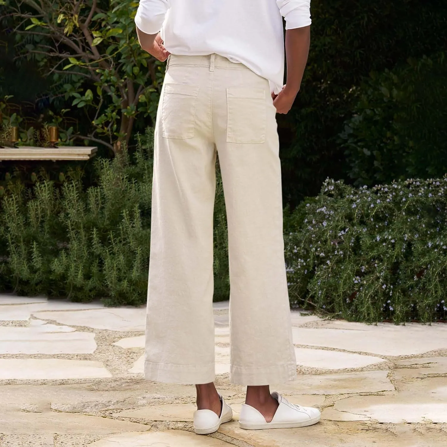 Cropped Linen Pants Women Summer Flare Wide Leg Pants High Waisted Work Pants Business Casual Bootcut Trouser Pants
