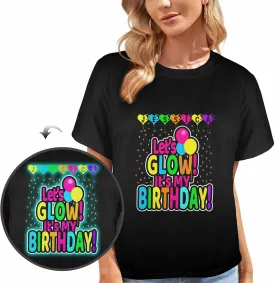 Custom Personalized Name Party Tee, Women's Glow in The Dark T-Shirt, Glow Birthday T-Shirt for Girl Mom Girlfriend Wife