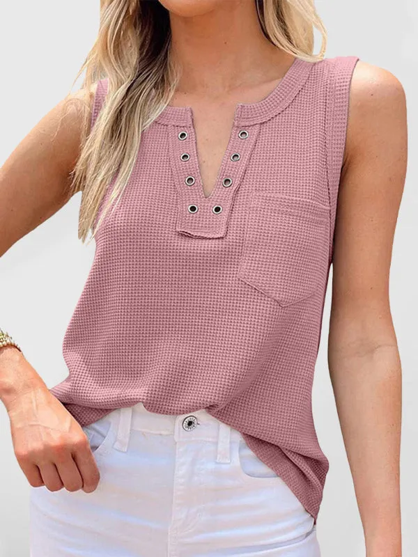 Demetria New Solid Color V-Neck Loose Bottoming Ladies Vest