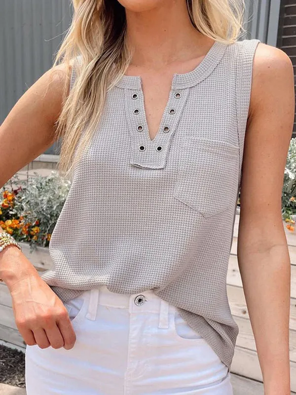 Demetria New Solid Color V-Neck Loose Bottoming Ladies Vest