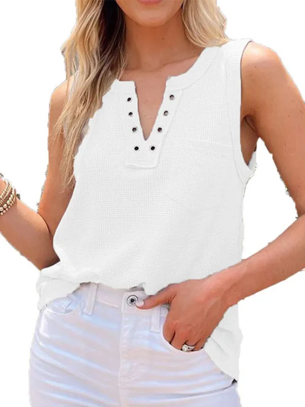 Demetria New Solid Color V-Neck Loose Bottoming Ladies Vest