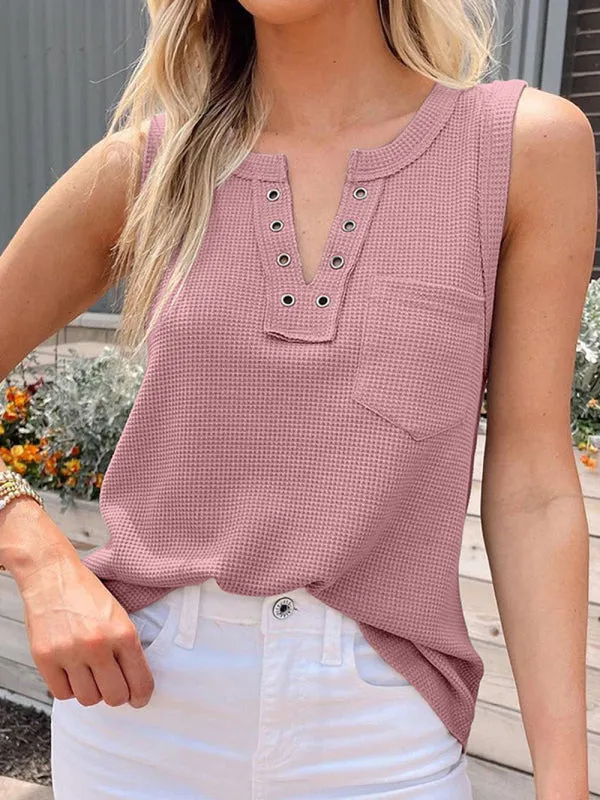 Demetria New Solid Color V-Neck Loose Bottoming Ladies Vest