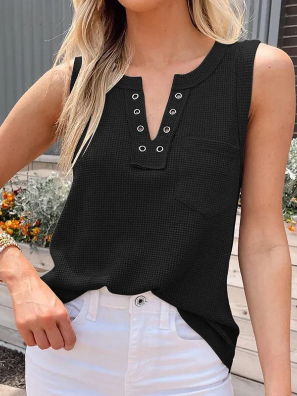 Demetria New Solid Color V-Neck Loose Bottoming Ladies Vest