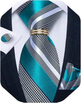 DiBanGu Mens Tie Set Silk Necktie and Gold Tie Ring Pocket Square Cufflinks Formal Business Wedding Ties with Gift Box