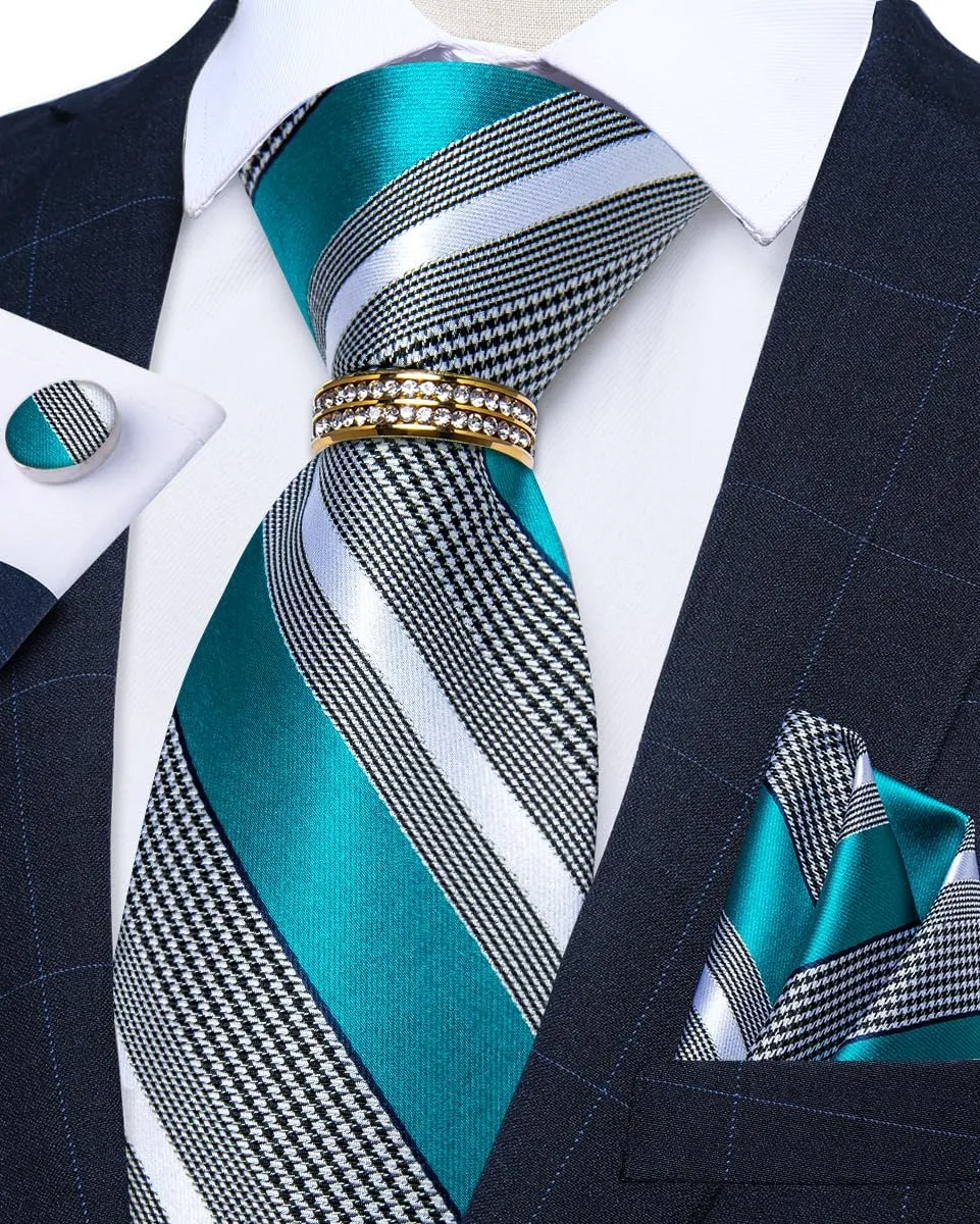 DiBanGu Mens Tie Set Silk Necktie and Gold Tie Ring Pocket Square Cufflinks Formal Business Wedding Ties with Gift Box