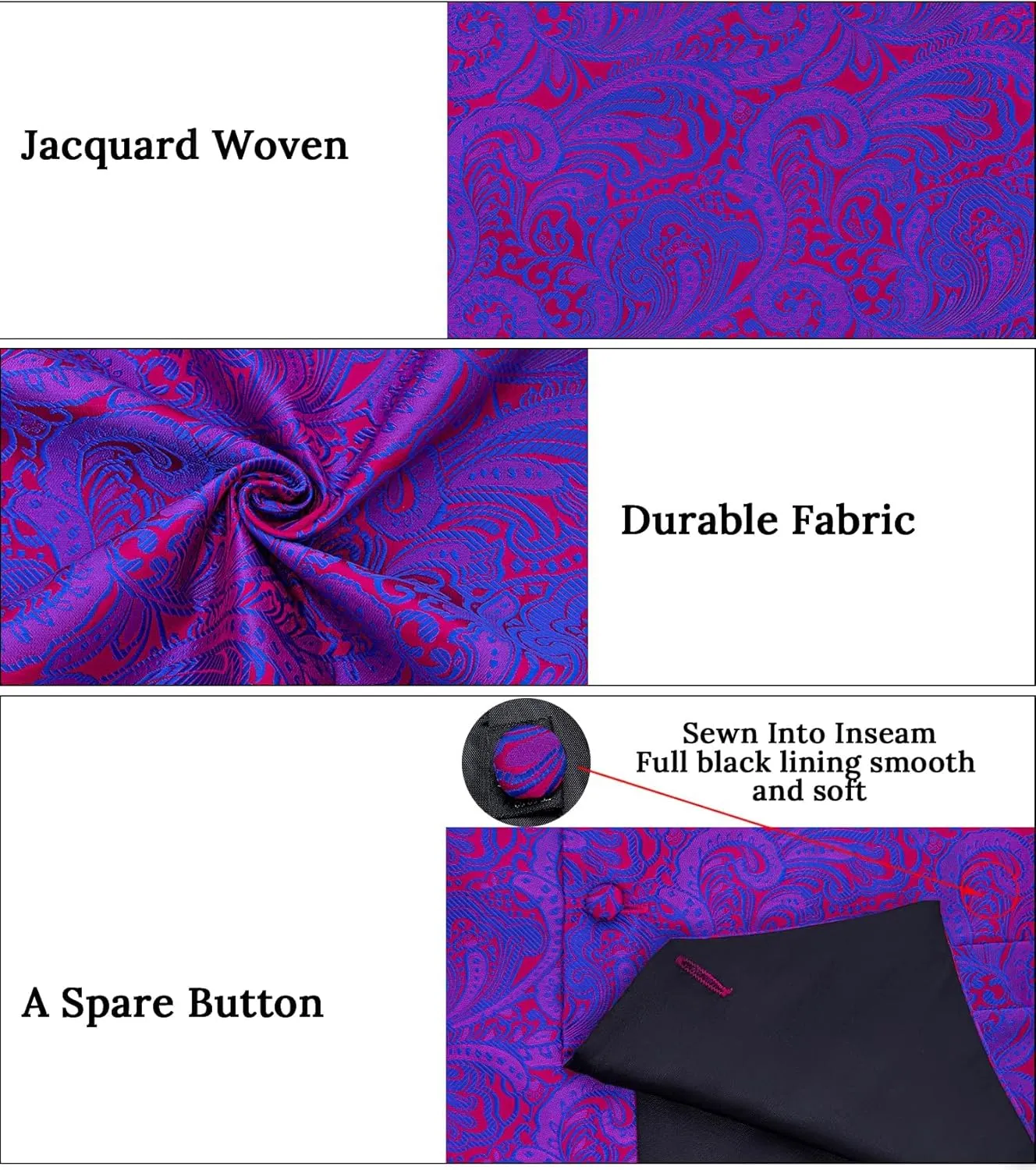 DiBanGu Silk Paisley Vest for Men Formal Suit Waistcoat and Bowtie Lapel Pin Set 7PCS Dress Vest for Suit or Tuxedo