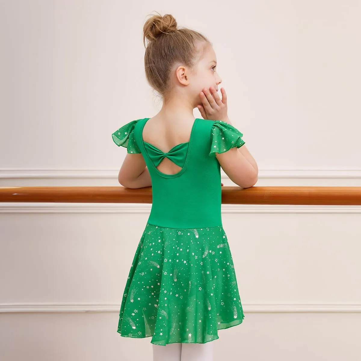 DIPUG Girls Ballet Leotards Toddler Shiny Dance Leotard Dresses with Ruffle Sleeve