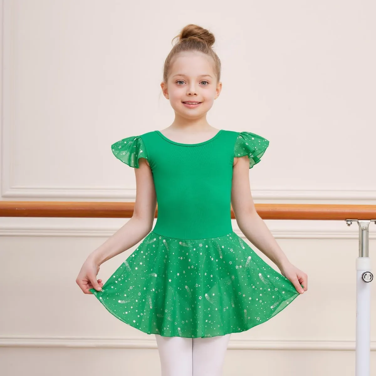 DIPUG Girls Ballet Leotards Toddler Shiny Dance Leotard Dresses with Ruffle Sleeve