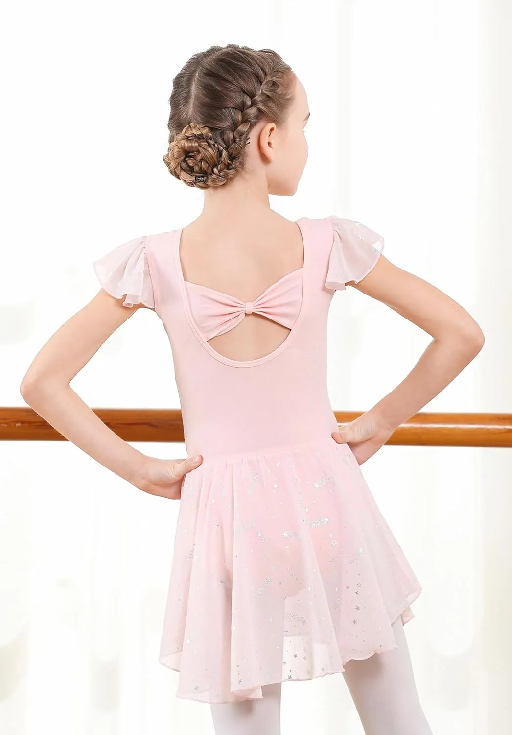 DIPUG Girls Ballet Leotards Toddler Shiny Dance Leotard Dresses with Ruffle Sleeve