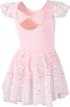 DIPUG Girls Ballet Leotards Toddler Shiny Dance Leotard Dresses with Ruffle Sleeve