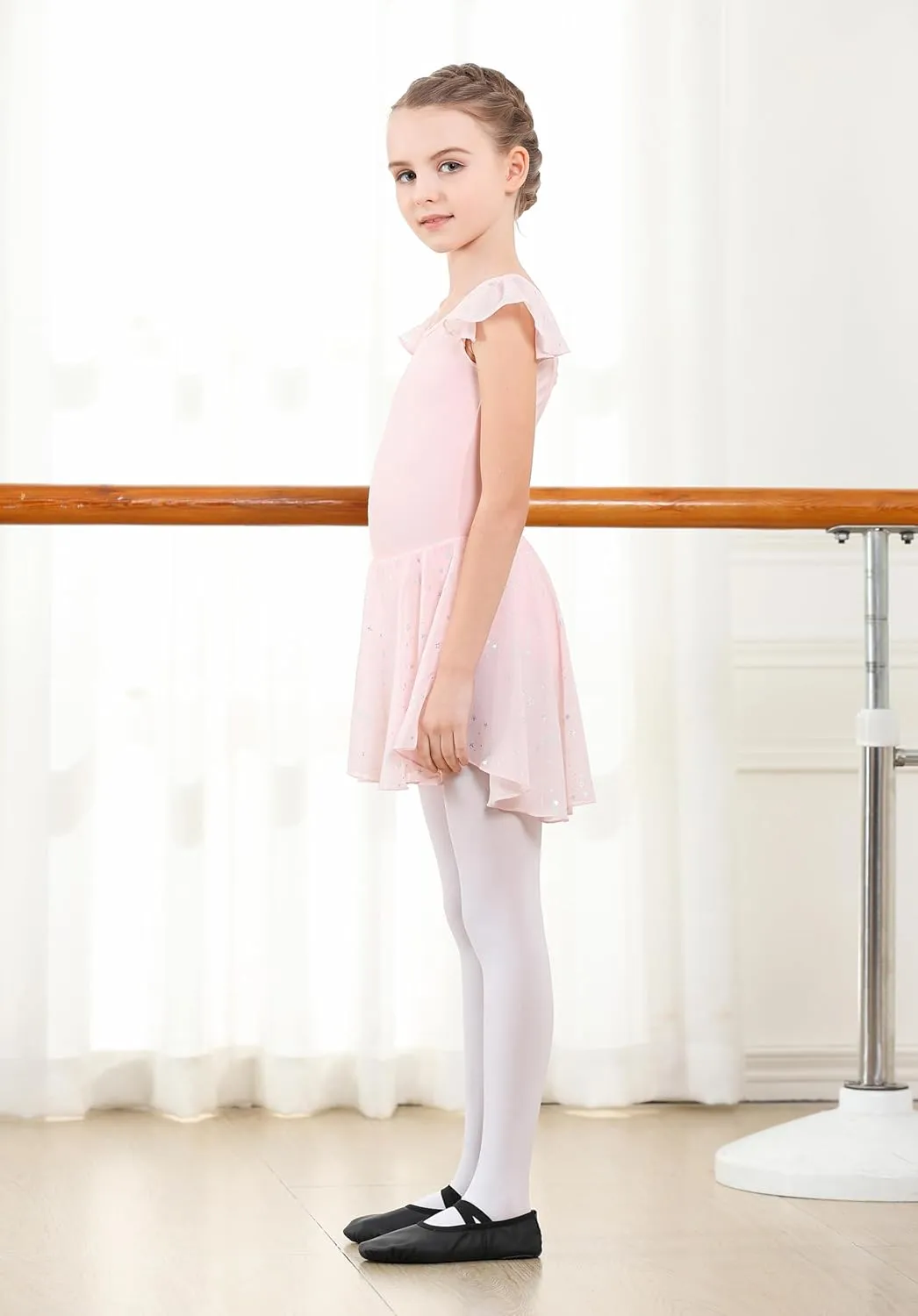 DIPUG Girls Ballet Leotards Toddler Shiny Dance Leotard Dresses with Ruffle Sleeve