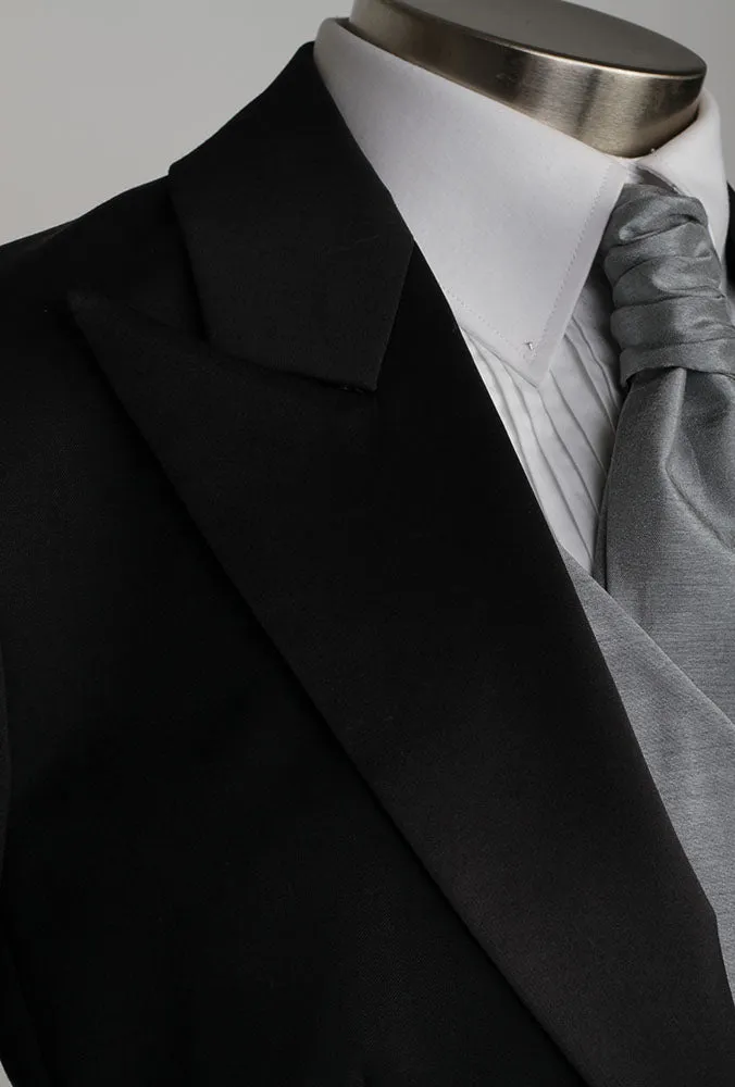 End Of Line-Limited Sizes- Classic Black Short Peak Lapel Tuxedo Suit ( No Tuxedo Stripe On Pants)(Two Piece) (Slim Fit)