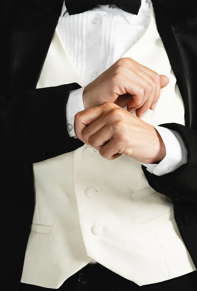 End Of Line-Limited Sizes- Classic Black Short Peak Lapel Tuxedo Suit ( No Tuxedo Stripe On Pants)(Two Piece) (Slim Fit)