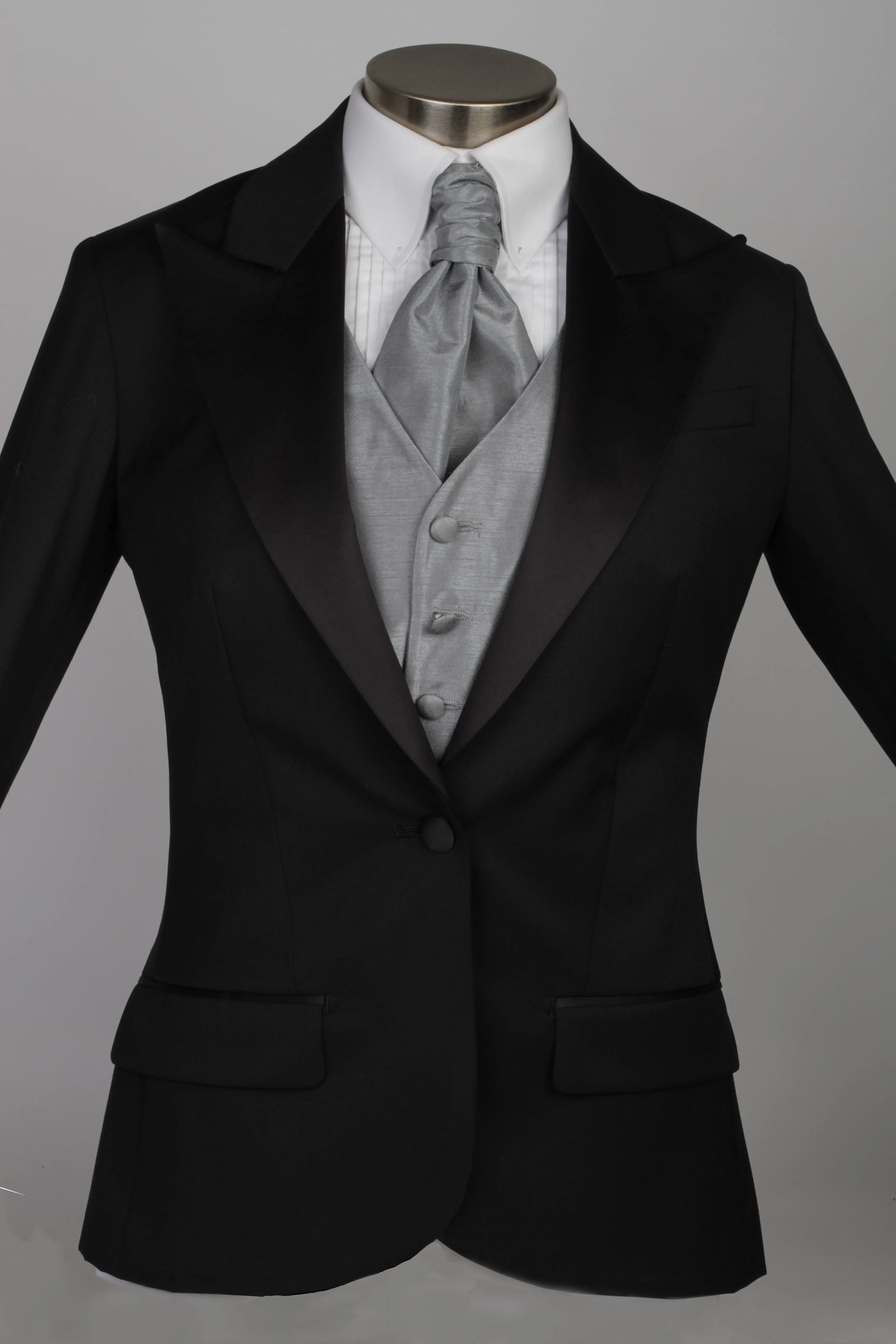 End Of Line-Limited Sizes- Classic Black Short Peak Lapel Tuxedo Suit ( No Tuxedo Stripe On Pants)(Two Piece) (Slim Fit)