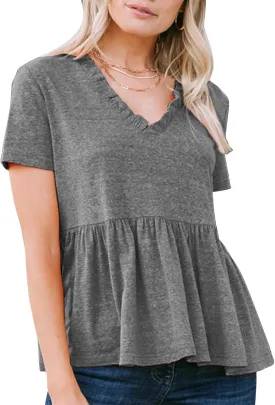 EXLURA Women's Summer Crop Babydoll Peplum Tops Cute V Neck Short Sleeve Business Casual Trendy T Shirts Beach Vacation 2025