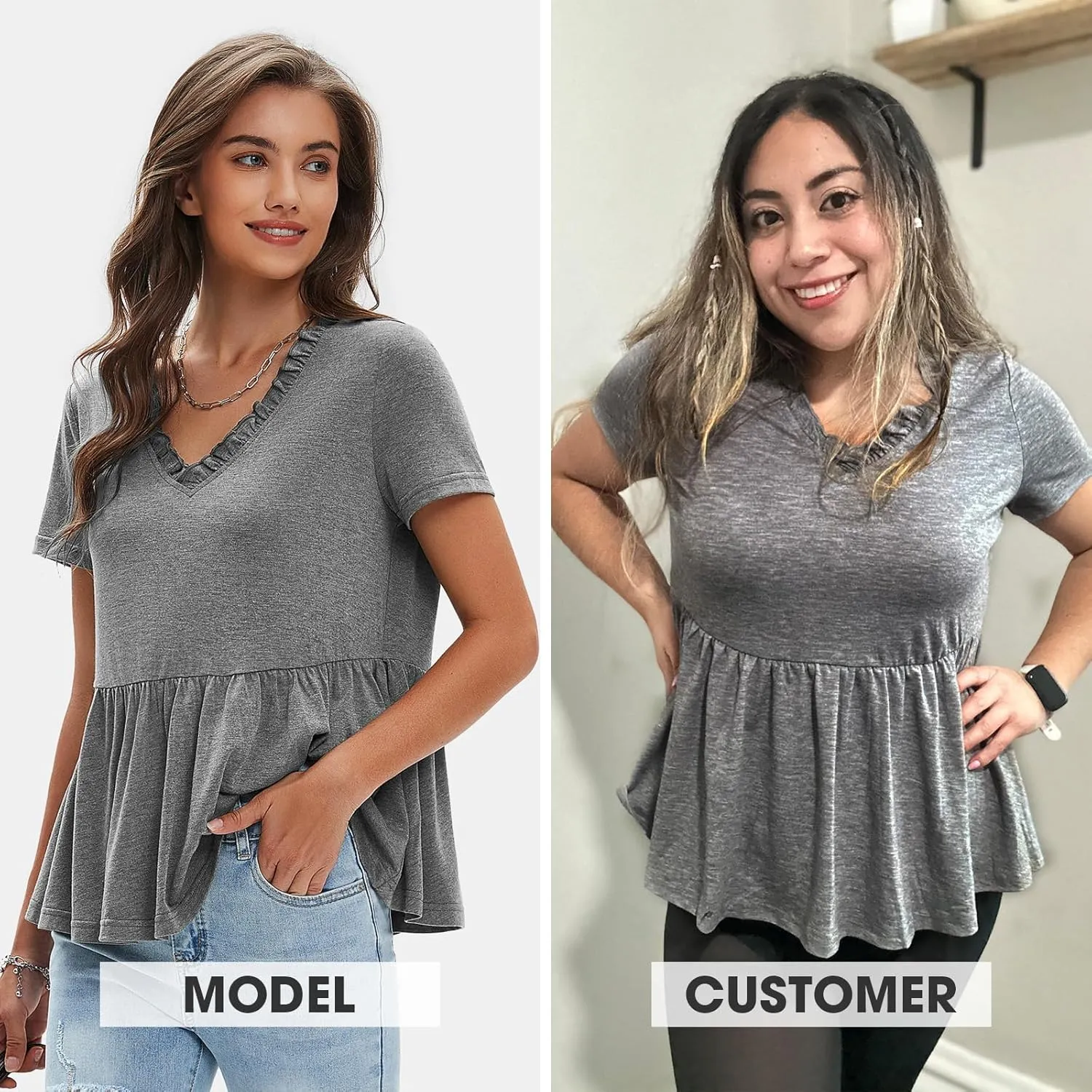 EXLURA Women's Summer Crop Babydoll Peplum Tops Cute V Neck Short Sleeve Business Casual Trendy T Shirts Beach Vacation 2025