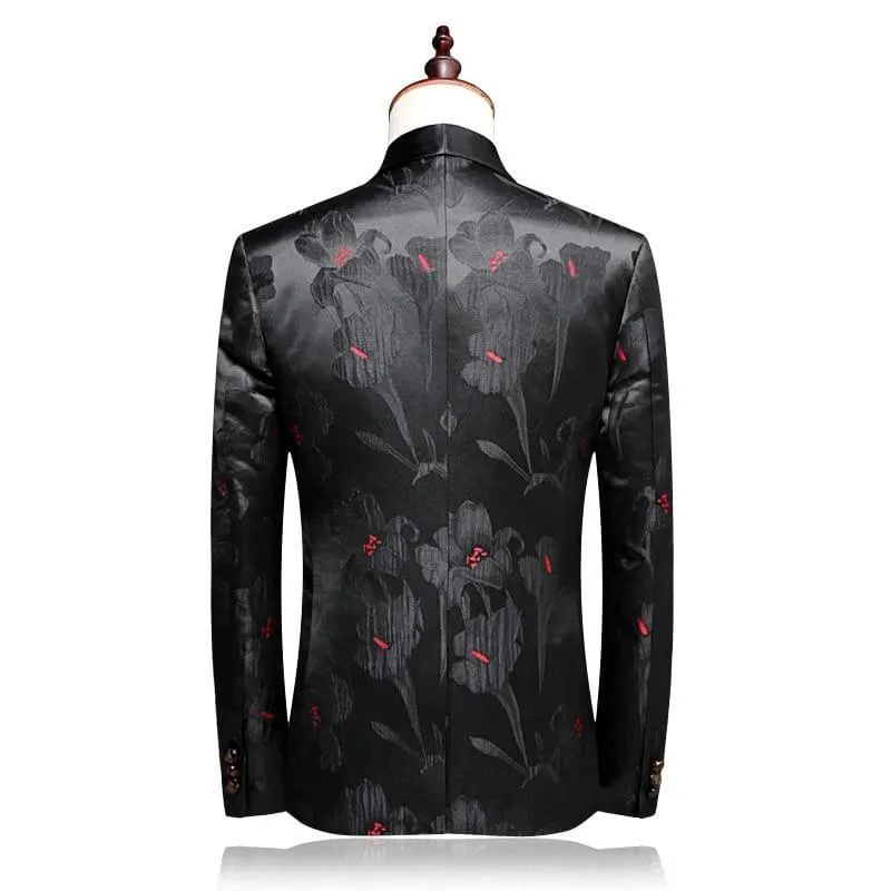 Floral Suit Shawl Collar Tuxedo Jacket Pants Luxury Suit