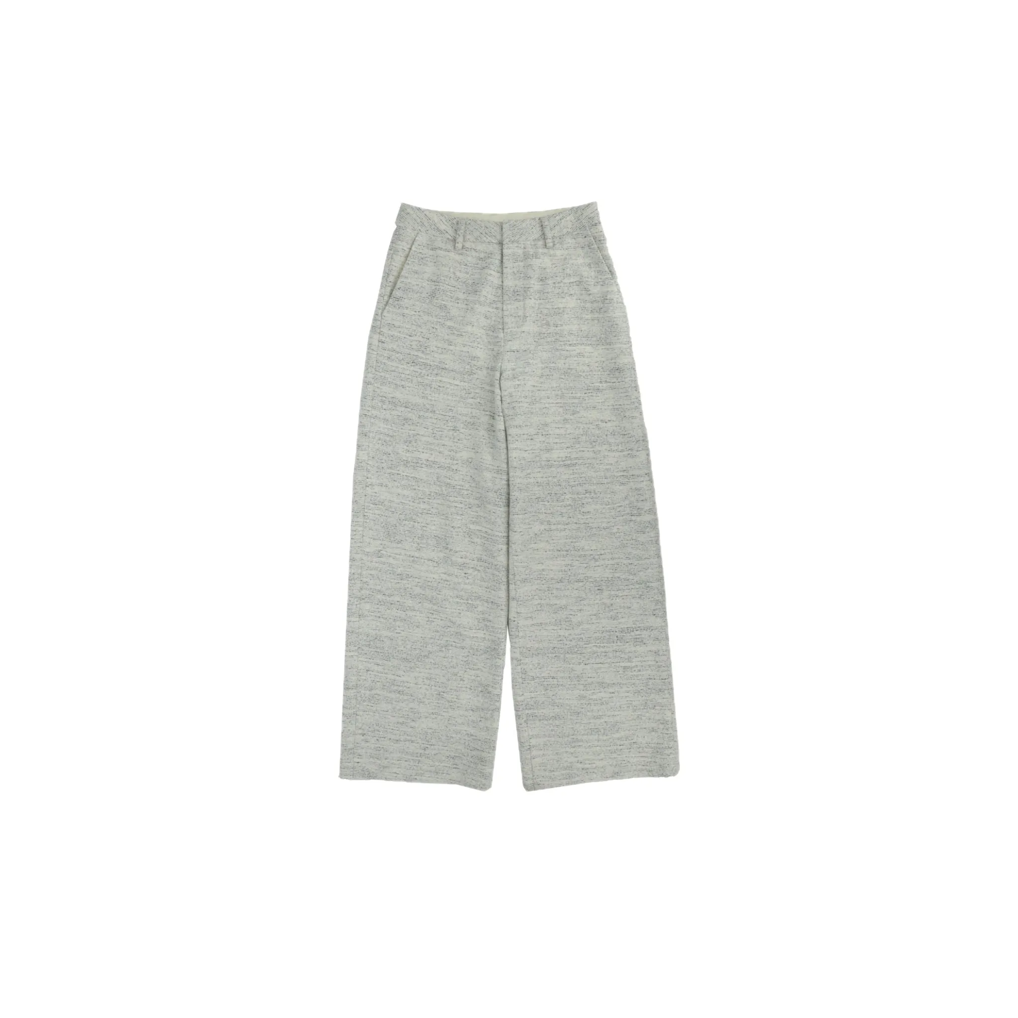 Floral Wool Wide-leg Pants in Grey