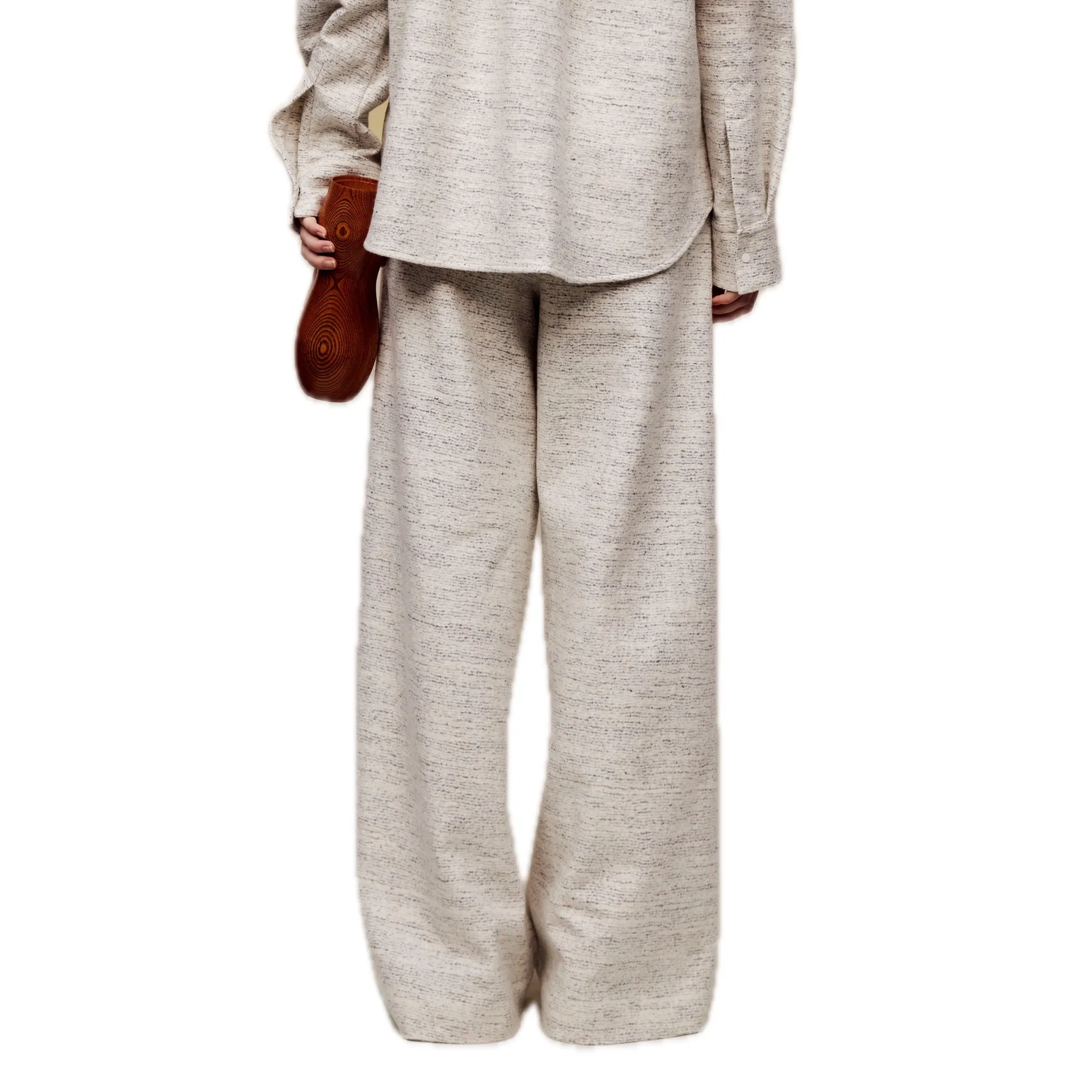 Floral Wool Wide-leg Pants in Grey