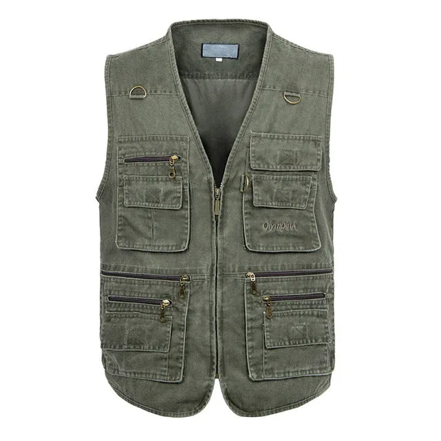 (Free Shipping) New Male Casual Summer Big Size Cotton Sleeveless Vest With Many 16 Pockets Men Multi Pocket Photograph Waistcoat