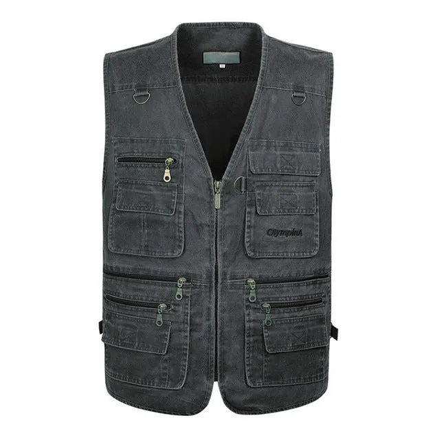 (Free Shipping) New Male Casual Summer Big Size Cotton Sleeveless Vest With Many 16 Pockets Men Multi Pocket Photograph Waistcoat