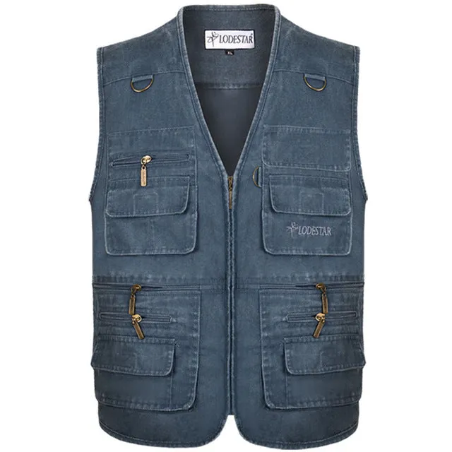(Free Shipping) New Male Casual Summer Big Size Cotton Sleeveless Vest With Many 16 Pockets Men Multi Pocket Photograph Waistcoat