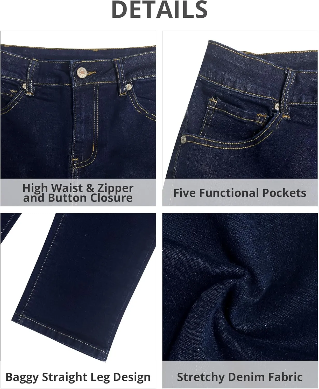GRAPENT Jeans for Women Trendy High Waisted Baggy Straight Leg Stretchy Denim Ankle Pants Cropped Jeans with Pockets