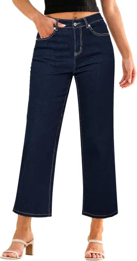 GRAPENT Jeans for Women Trendy High Waisted Baggy Straight Leg Stretchy Denim Ankle Pants Cropped Jeans with Pockets