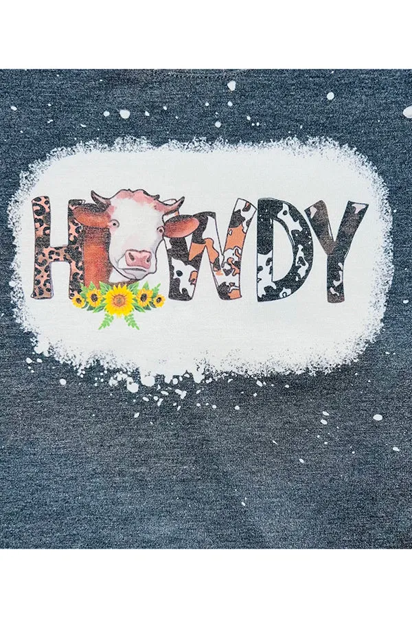 Gray "HOWDY" & cow print 2pc short sleeve set DLH0824-14
