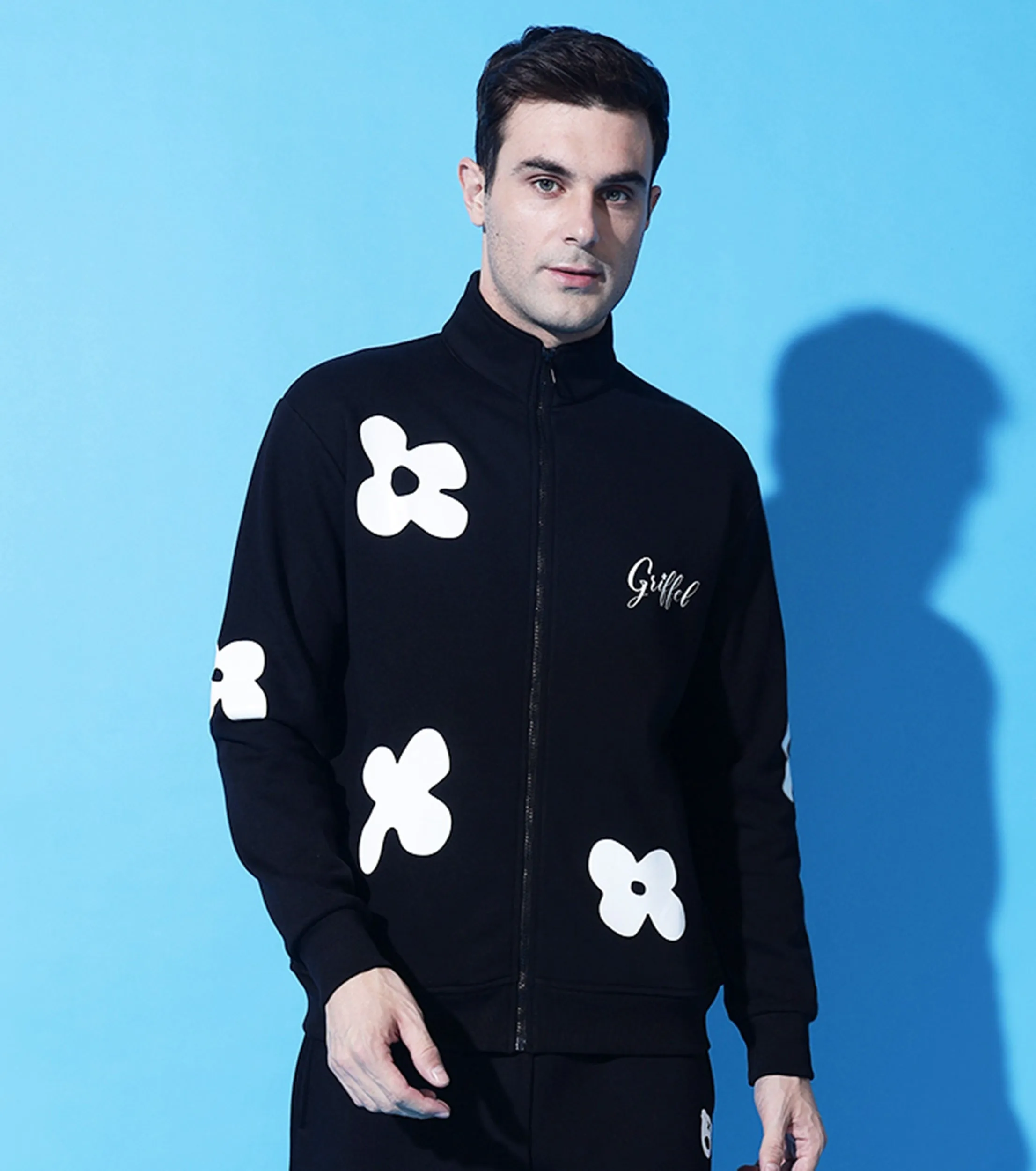 GRIFFEL Flower Print Zipper Sweatshirt