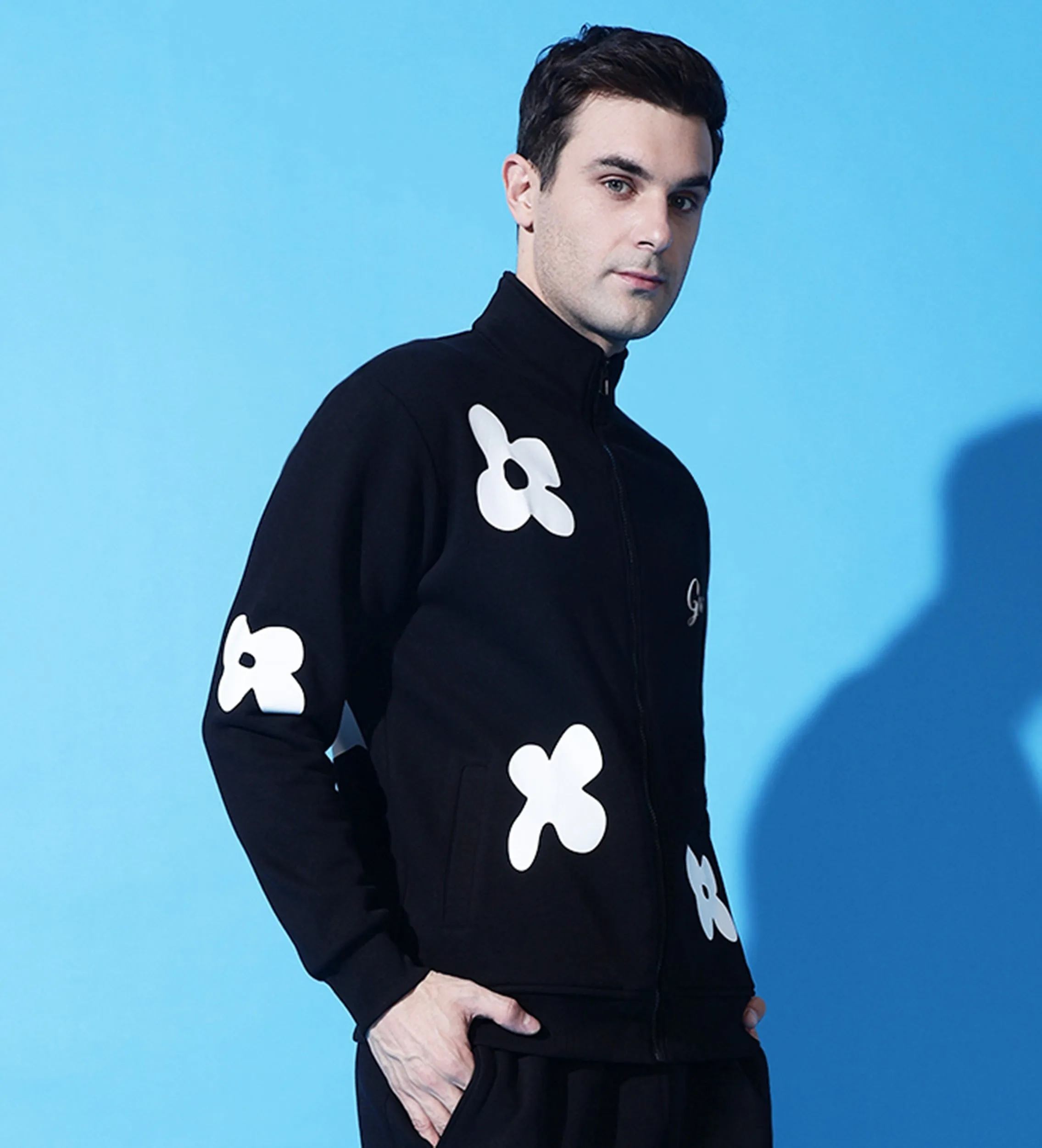 GRIFFEL Flower Print Zipper Sweatshirt