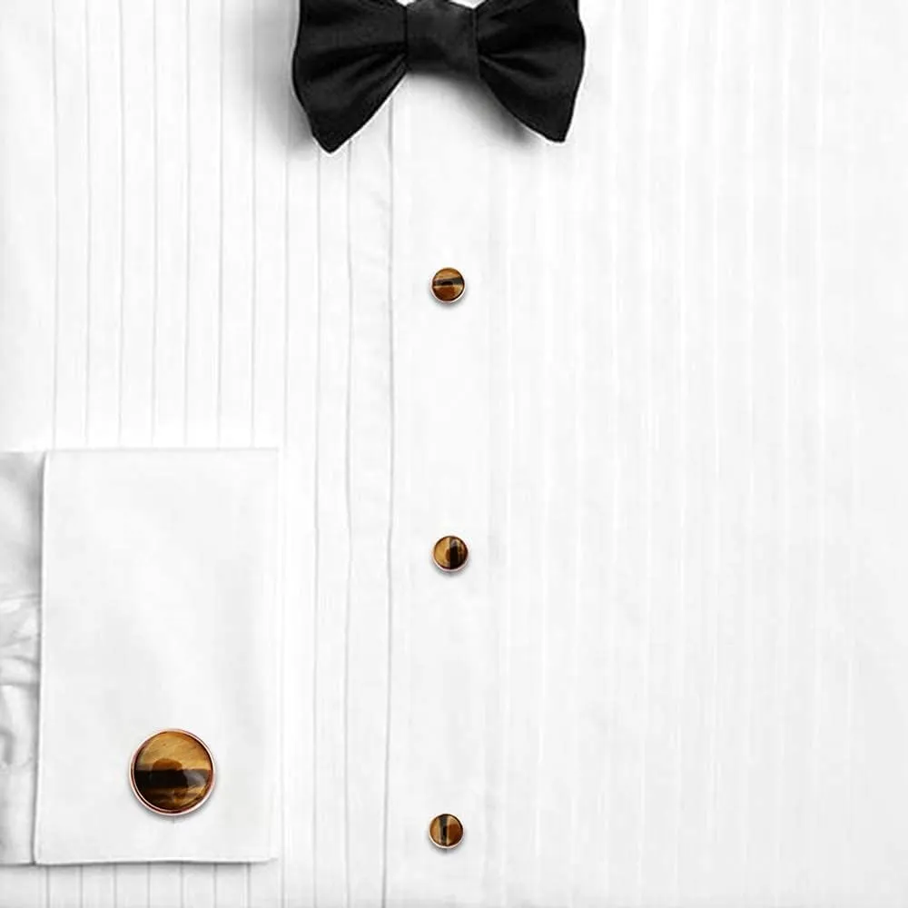 HAWSON Cufflinks and Tuxedo Studs Set for Men with Gift Box, Mother-of-Pearl Cuff links for French Cuff Shirt and Dress Shirt, Suitable for Wedding, Birthday, Party