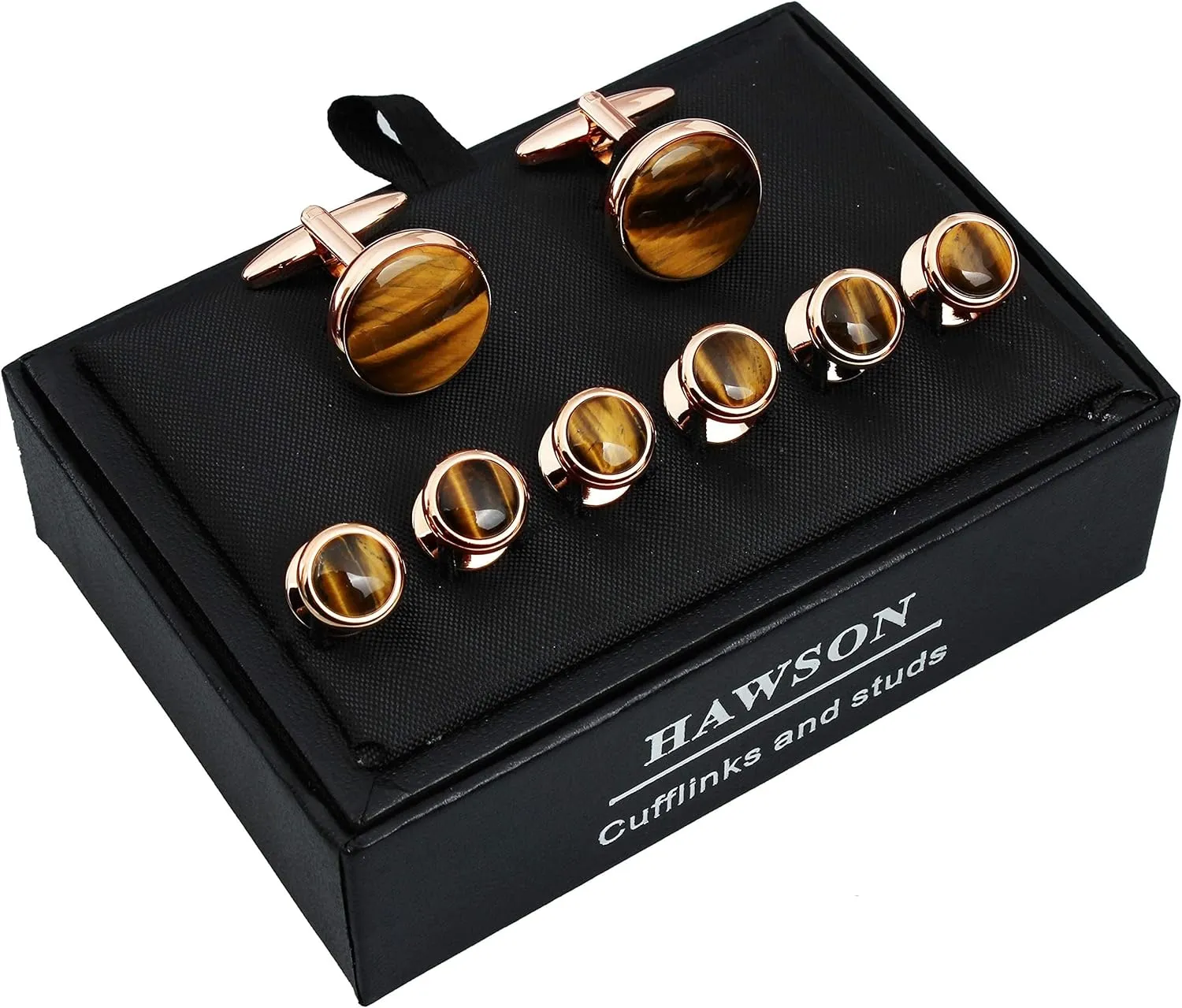 HAWSON Cufflinks and Tuxedo Studs Set for Men with Gift Box, Mother-of-Pearl Cuff links for French Cuff Shirt and Dress Shirt, Suitable for Wedding, Birthday, Party