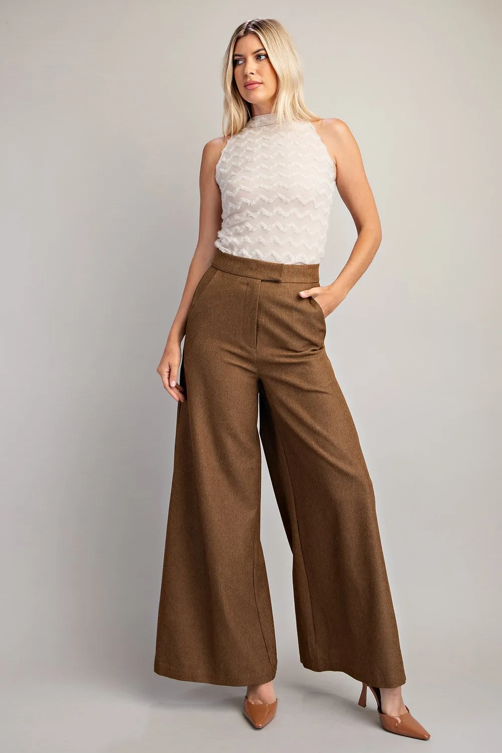 high waist 2 tone wide leg pants