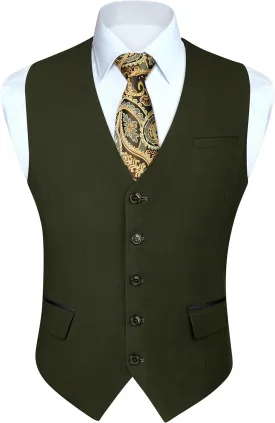 HISDERN Men's Suit Vest Business Suit Vests for Men Formal Slim Fit Solid Wedding Dress Waistcoat for V-Neck Tuxedo Vest