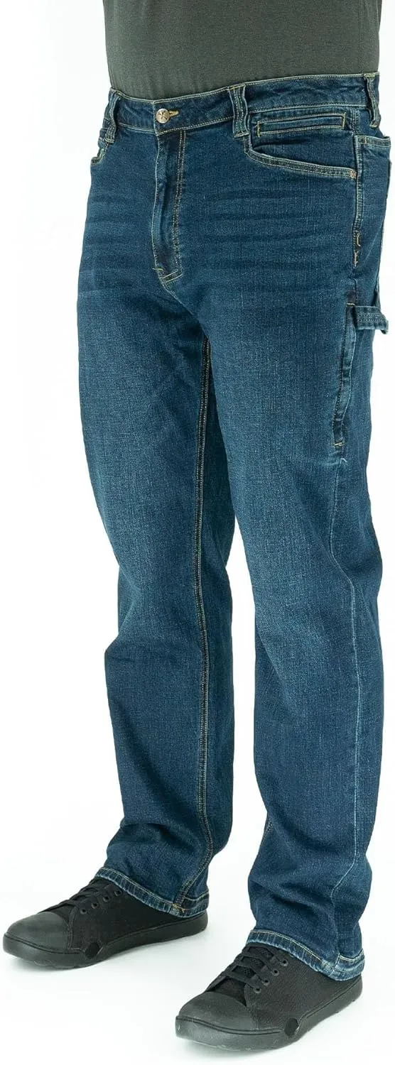 Iron & Haft Men's Journeyman Relaxed/Straight Fit Work Jeans, 12 Pocket Stretch Denim Tactical Jeans, Vintage/Medium Wash