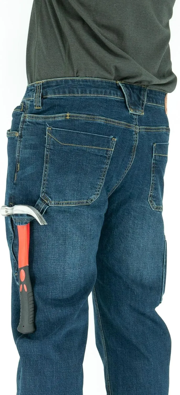 Iron & Haft Men's Journeyman Relaxed/Straight Fit Work Jeans, 12 Pocket Stretch Denim Tactical Jeans, Vintage/Medium Wash