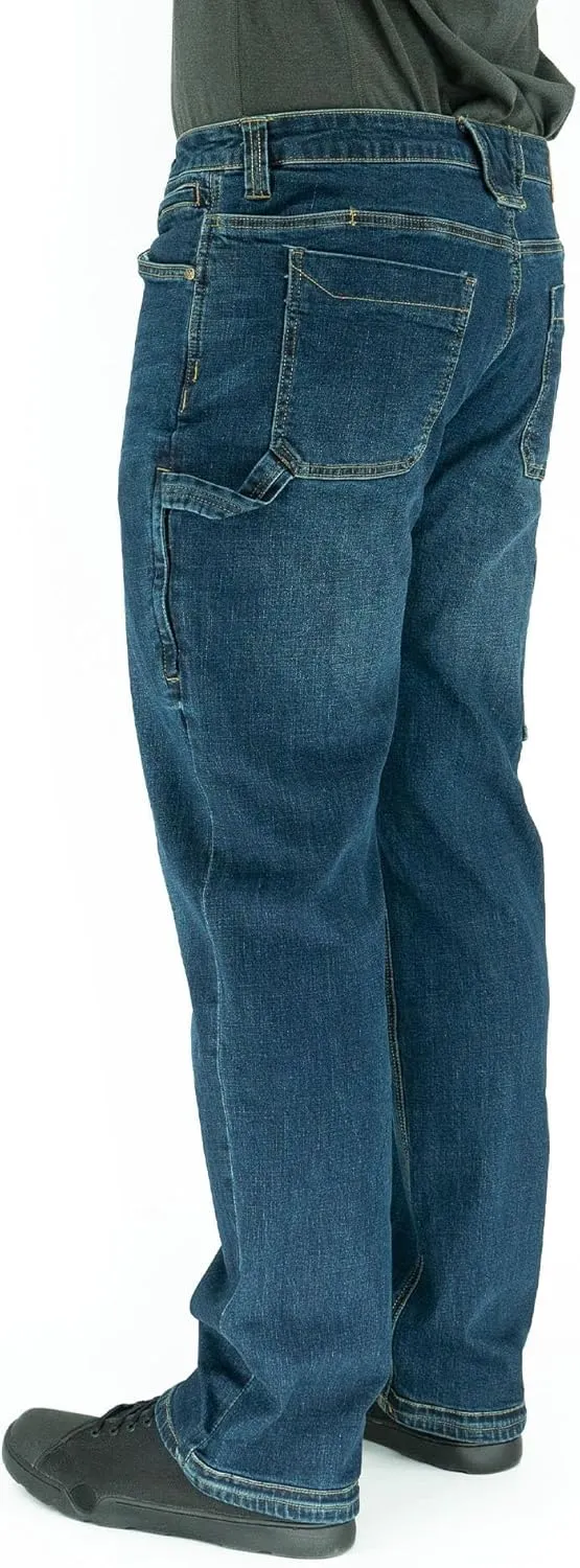 Iron & Haft Men's Journeyman Relaxed/Straight Fit Work Jeans, 12 Pocket Stretch Denim Tactical Jeans, Vintage/Medium Wash