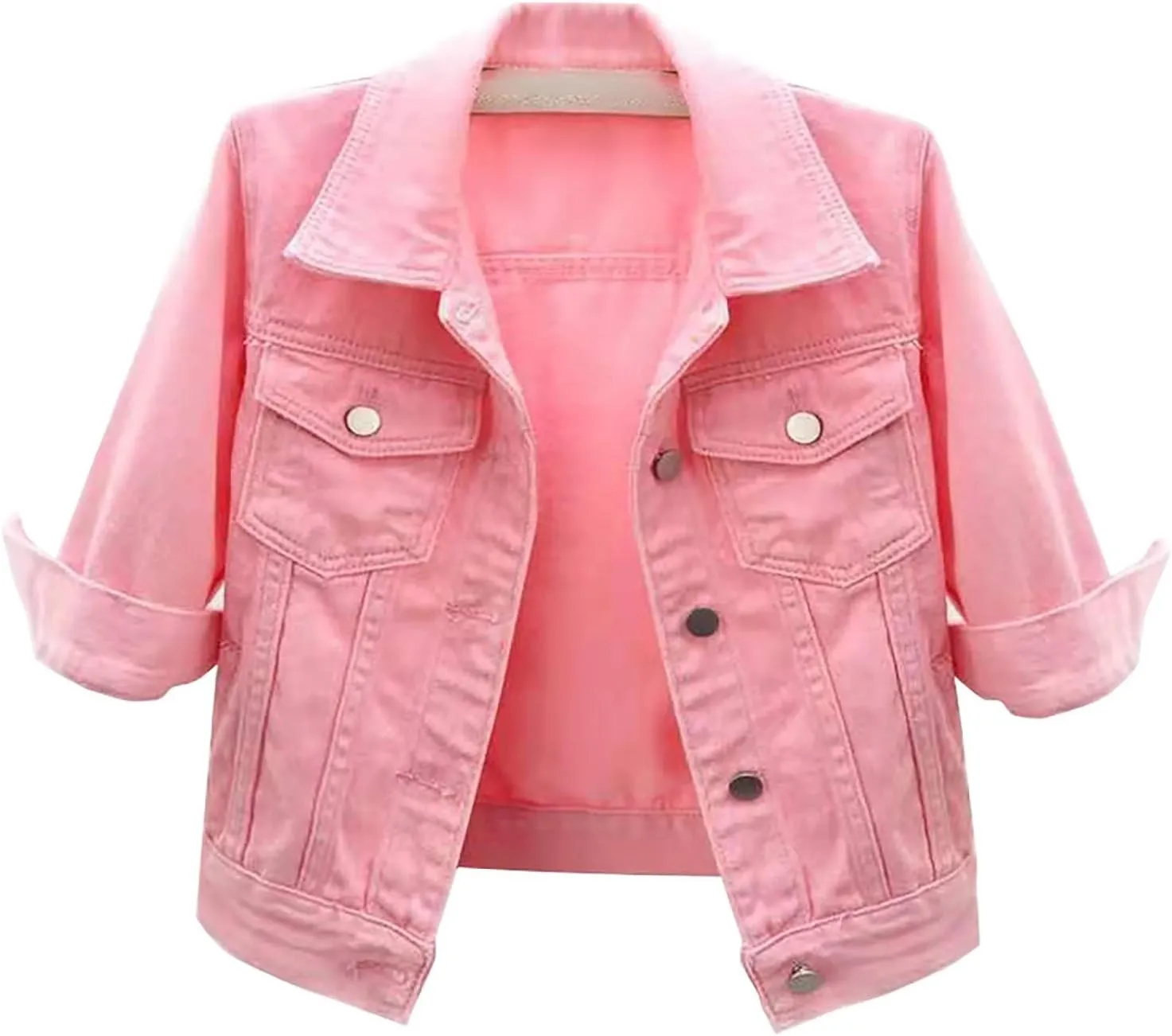 Jean Jacket for Women Trendy 2025 Plus Size 3/4 Sleeve Short Denim Jacket Casual Lapel Button Down Basic Cropped Coat
