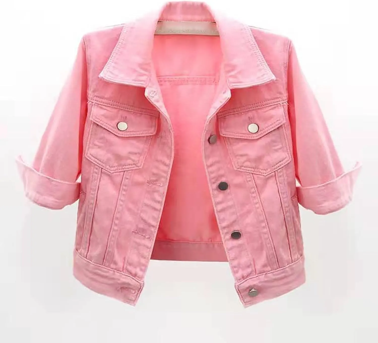 Jean Jacket for Women Trendy 2025 Plus Size 3/4 Sleeve Short Denim Jacket Casual Lapel Button Down Basic Cropped Coat