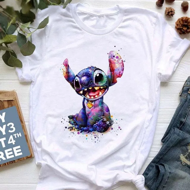 Kawaii Cartoon Stitch T Shirt Cartoon Women  Tees Cute Anime Tops T-shirt Female