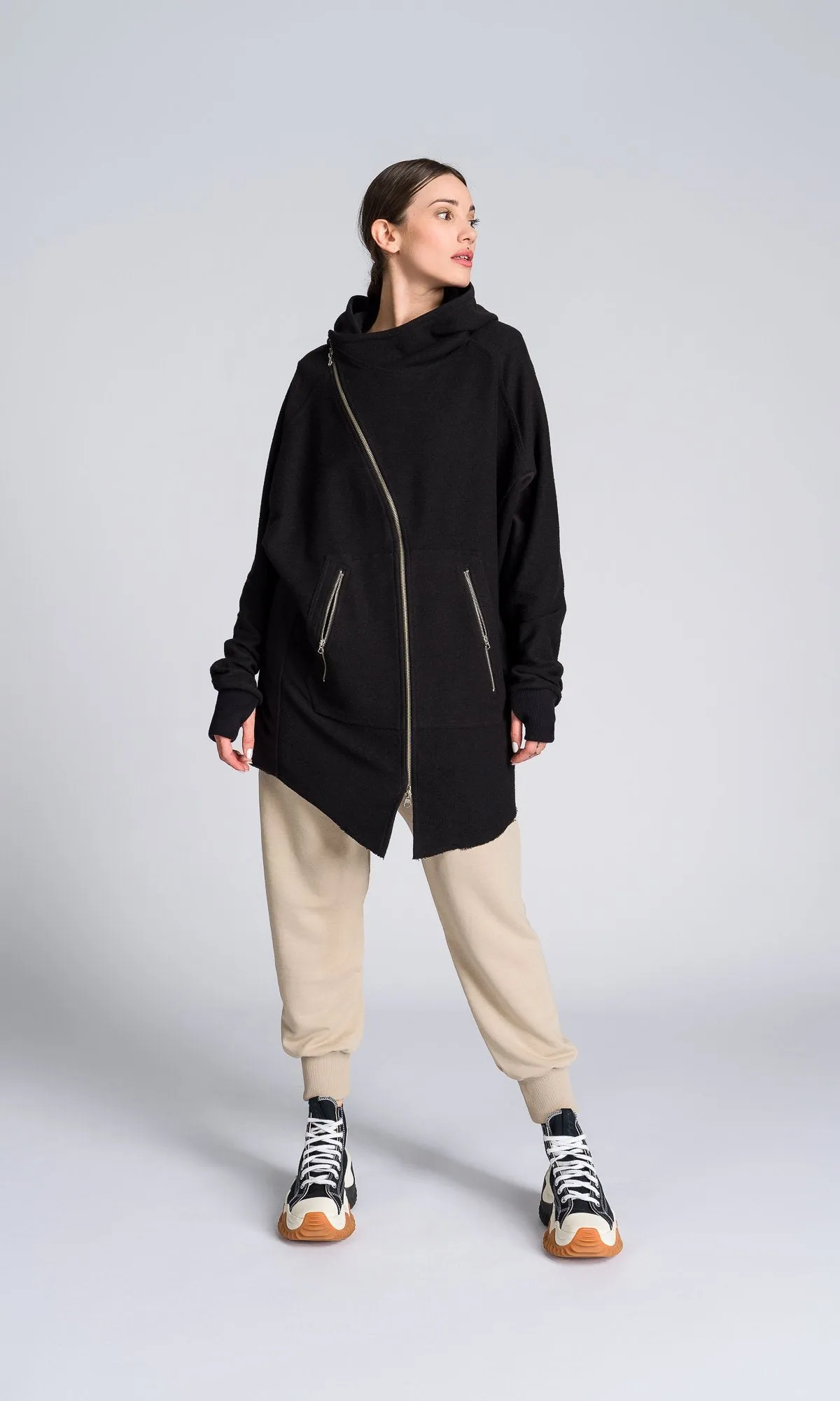 Long Asymmetric Zipper Sweatshirt
