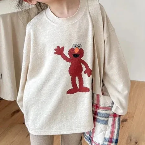 Long-Sleeved Casual Elmo Cartoon Tee