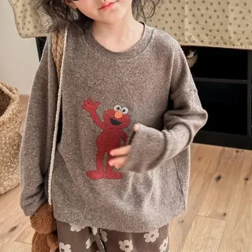 Long-Sleeved Casual Elmo Cartoon Tee