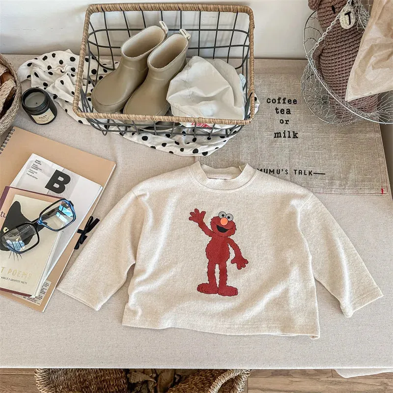 Long-Sleeved Casual Elmo Cartoon Tee