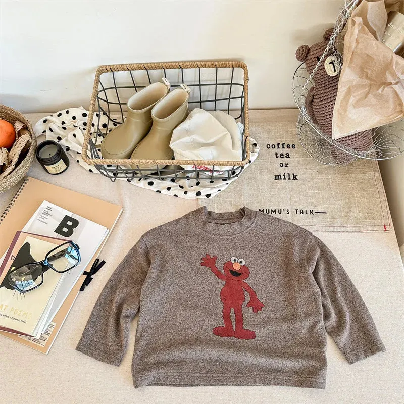 Long-Sleeved Casual Elmo Cartoon Tee