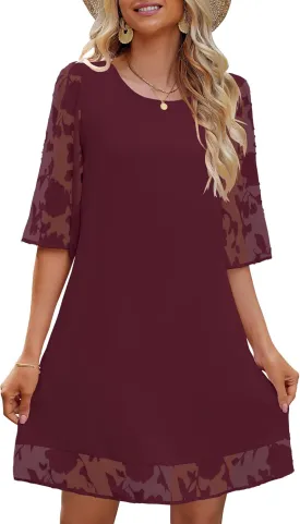 LookbookStore 3/4 Sleeve Dress for Women Shift Cute Summer Tunic Floral Lace Dresses