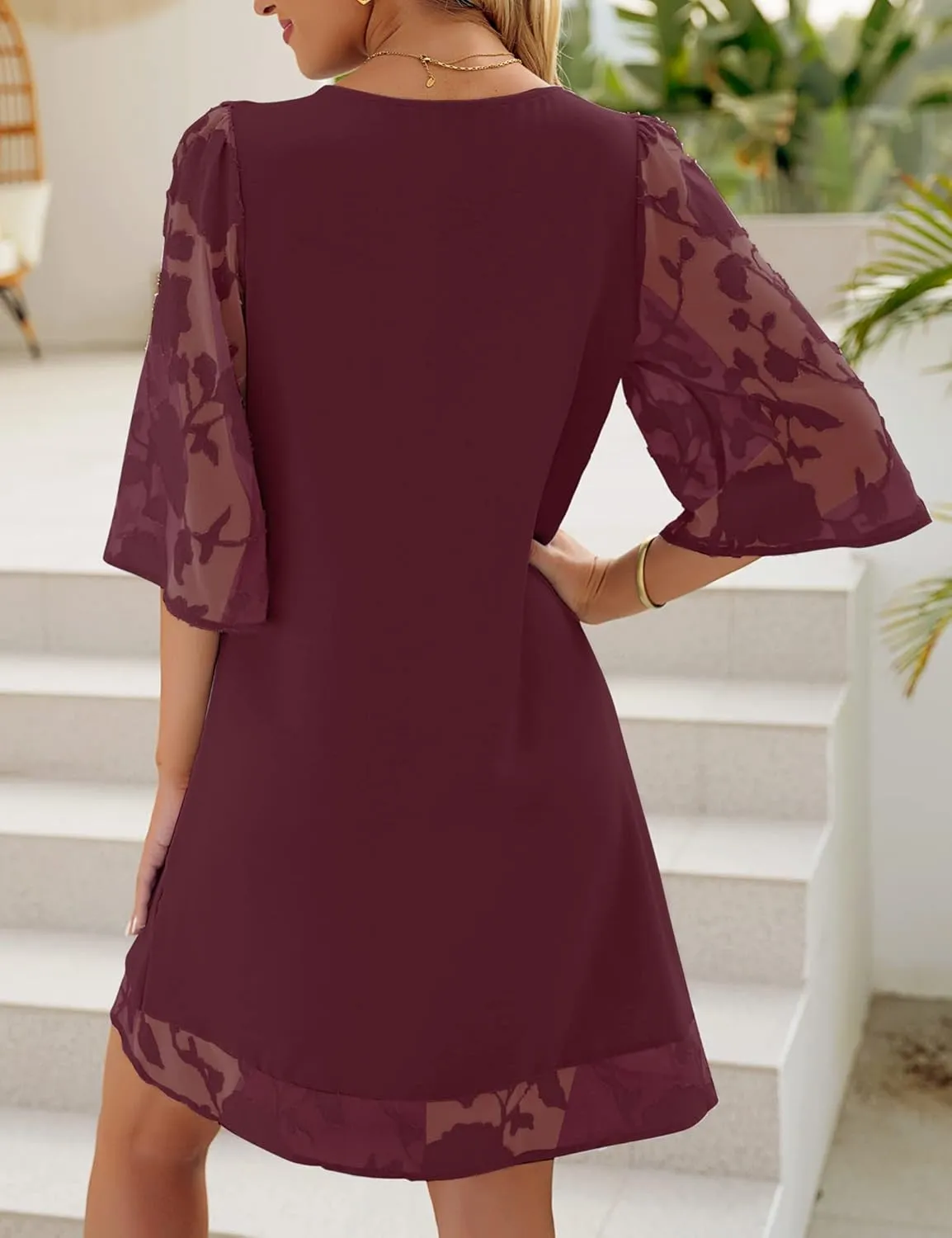 LookbookStore 3/4 Sleeve Dress for Women Shift Cute Summer Tunic Floral Lace Dresses